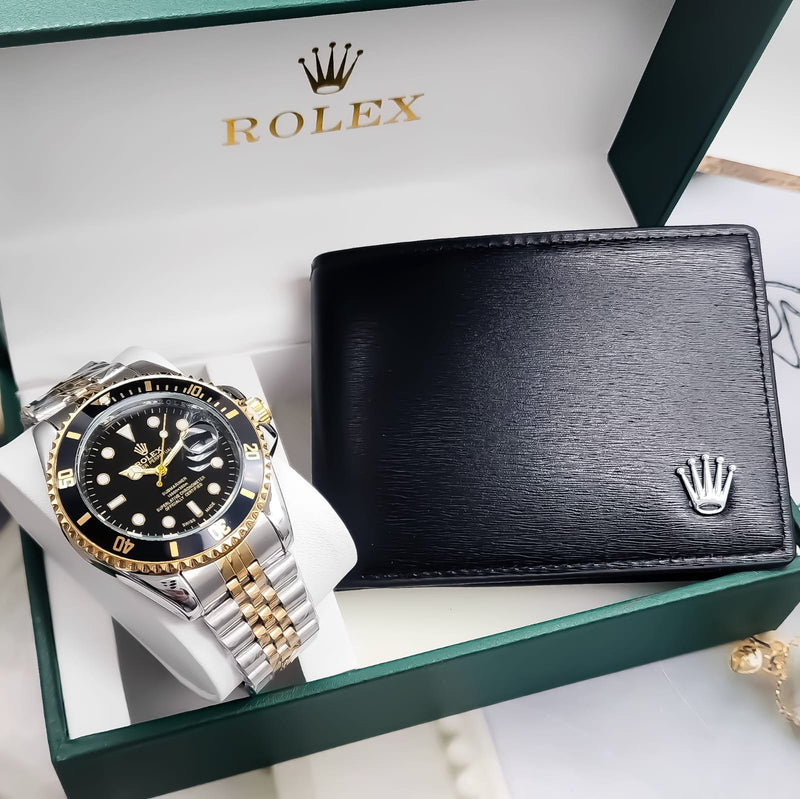 RELOJROLEXBICOLORNEGRO+ESTUCHE+BILLETERA